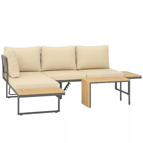Outsunny Conjunto de Muebles Jardín Exterior Sofás de Exterior en Forma de L