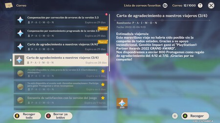 Genshin Impact Recompensas