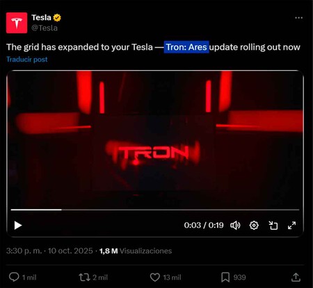 Tesla Tron: Ares, en X