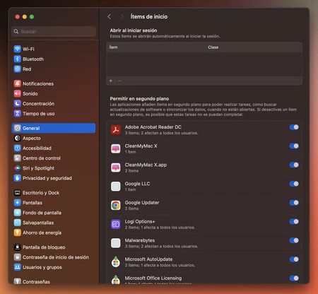 items de inicio mac sonoma ajustes