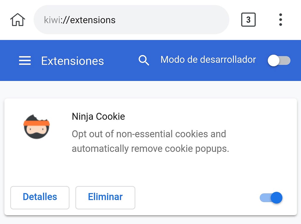 Cómo quitar el aviso de cookies en un navegador Android con la extensión Ninja Cookie
