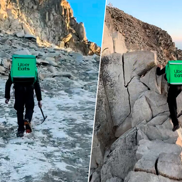 Un alpinista francés se juega la vida para grabar un vídeo subiendo unas pizzas al Aneto como si fuera un repartidor de Uber Eats 