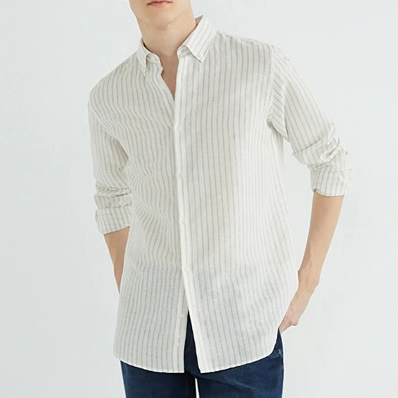 Unit Camisa de hombre de lino y algodón de rayas