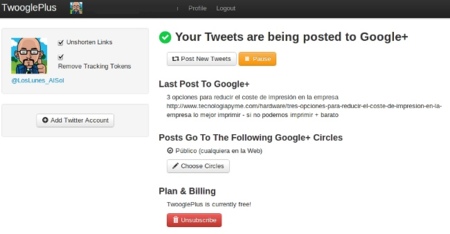 TwooglePlus, publica tus actualizaciones de Twitter en Google +