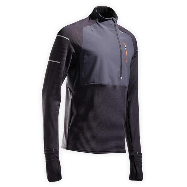 CAMISETA MANGA LARGA RUNNING KIPRUN WARM REGUL HOMBRE NEGRO GRIS INVIERNO