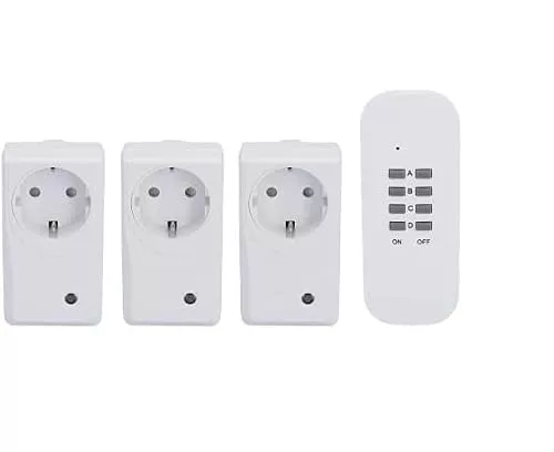 Unitec Kit de interruptor remoto inalámbrico 48110 con función de autoaprendizaje, juego de tomas de radio, 3 enchufas+1 mando a distancia, blanco