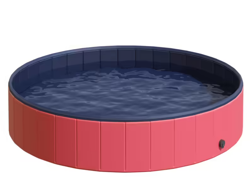 Piscina para mascotas Pawhut rojo Ø160x30 cm PVC madera - Piscina portátil de PawHut, ideal para que tus amigos peludos jueguen y se diviertan en verano. Tamaño perros grandes y gigantes.