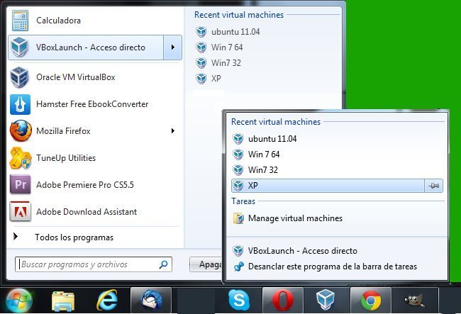 Ejecutar tus máquinas virtuales desde el menú de Windows 7