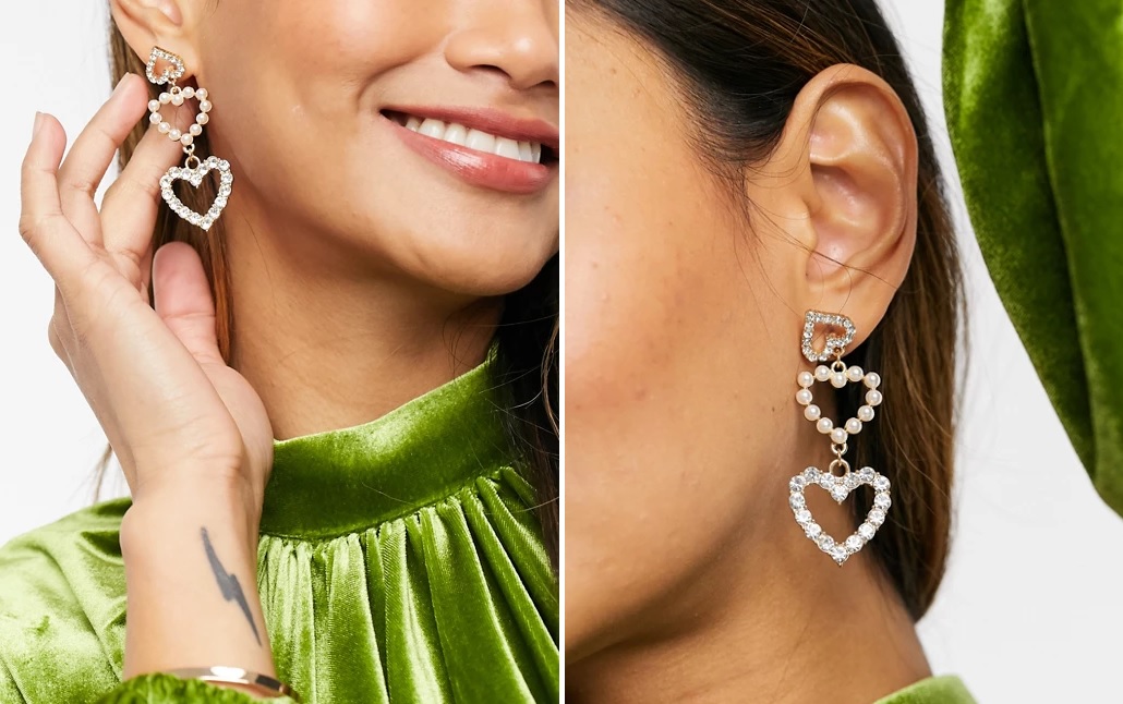 Pendientes con diseño de triple corazón