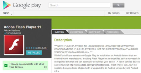 Flash en Google Play