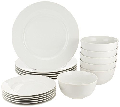 Amazon Basics Vajilla para 6 personas (18 Unidad), Blanco