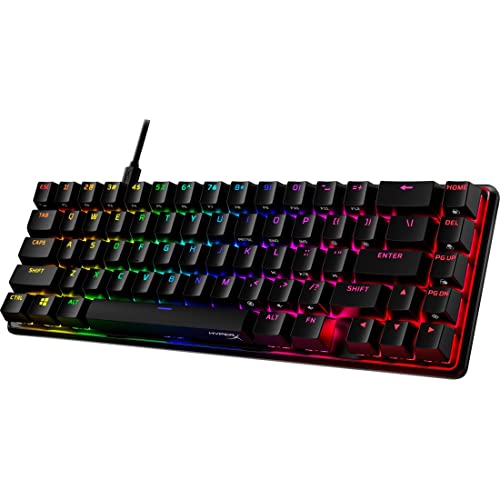 HyperX Alloy Origins 65 – Teclado mecánico para juegos - Formato ultracompacto al 65% – Tecla HyperX Red (lineal) - Cubiertas de PBT de doble capa de las teclas - Retroiluminación LED RGB