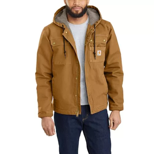 Carhartt, Hombre, Chaqueta Utilitaria En Lona De Algodón Con Efecto Desgastado, Forro De Peluche, Ajuste Ligeramente Holgado, Marrón Carhartt®, M