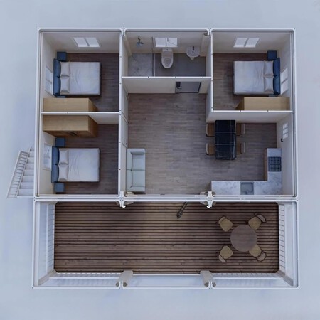 Casa pequeña expandible de gama alta con cocina, baño y dormitorios, casa modular prefabricada para una vida móvil flexible