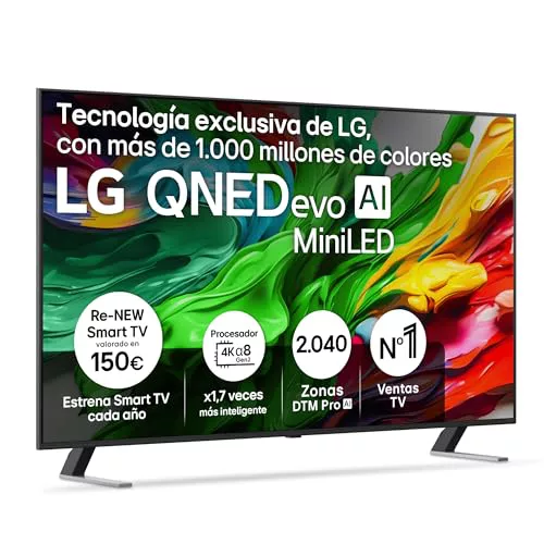 LG 65QNED85A6C - TV 65", 4K QNED EVO, Smart TV, WebOS 25, Procesador Potente e Inteligente, MiniLED AI, Super Upscaling, Dolby Vision y Dilgital Plus, Alexa/Google Assistant, Negro