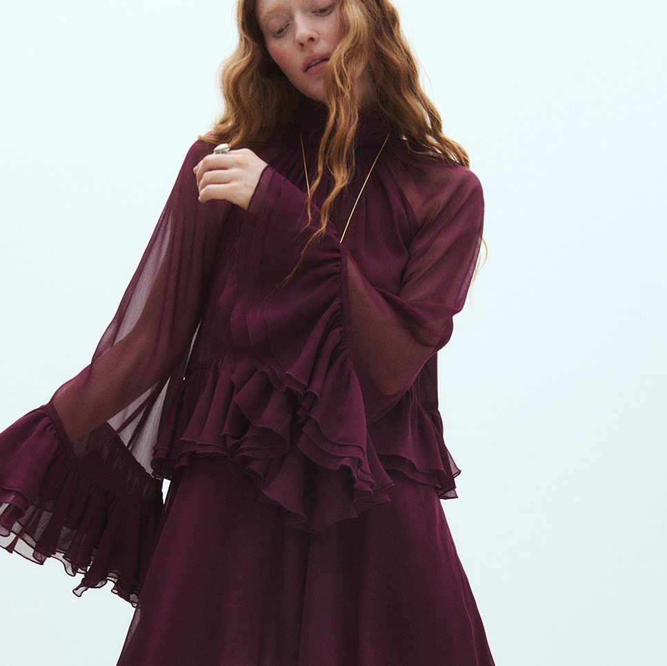 Vestido corto volantes - Sfera - Ciruela