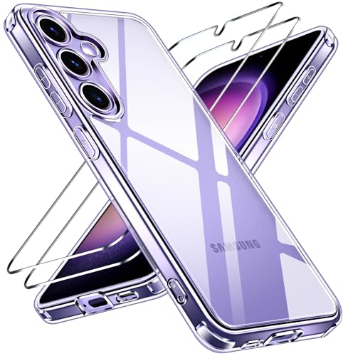 ivoler 3 in 1 Clear Funda para Samsung Galaxy S24 5G con 2 Piezas Cristal Templado