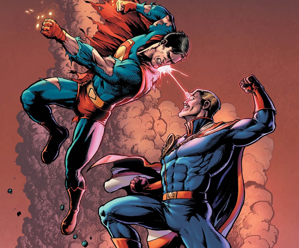 La brutal pelea entre Superman y Patriota ha comenzado y el Hombre de Acero casi le parte la mandíbula al villano de The Boys 