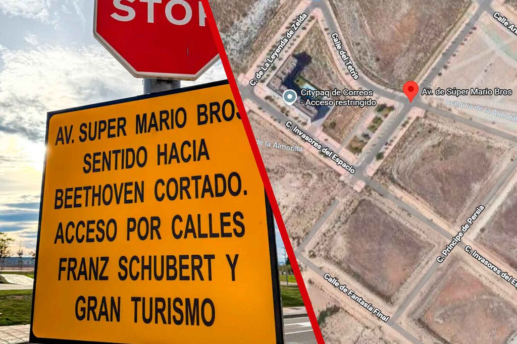 Avenida Super Mario Bros esquina con calle Gran Turismo. Este barrio de Zaragoza se ha pasado el juego con el nombre sus calles