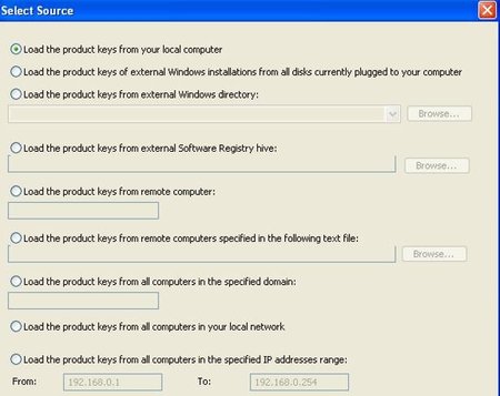 Opciones de recuperación de ProduKey