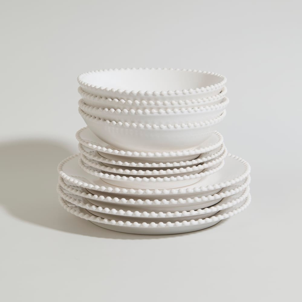 Perle - Vajilla de 12 piezas de cerámica perlada blanca