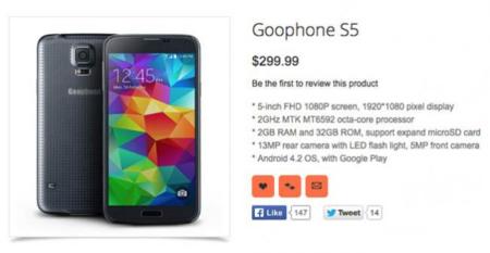 Goophone S5, un clon en versión "barato" del Galaxy S5 de Samsung por 299 dólares