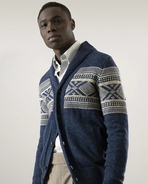 Chaqueta de punto de hombre en azul con botones