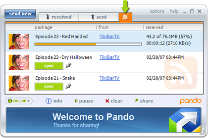 Pando 1.5, descargando archivos a través de canales RSS