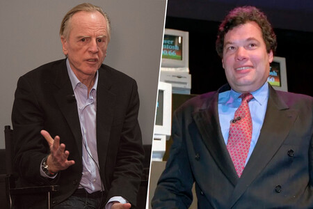 John Sculley (à esquerda) estava deixando o cargo de CEO da Apple e Michael Spindler (à direita) assumia o posto