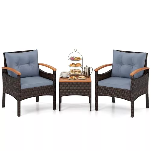 GIANTEX Juego de Muebles de Jardín de Ratán para 2 Personas