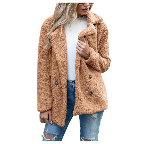 Genérico Chaqueta Larga Mujer Forro Polar Sin Capucha Corta Abrigo Borrego de Pelo Chaqueta de Borreguito Chaquetas de Abrigos de Mujer Elegantes Camel S