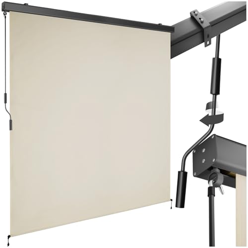 tectake® toldo Vertical Exterior Enrollable con manivela, Soporte toldo, Toldos Exterior Terraza y balcón, protección Solar y Cortavientos, Tela toldo Balcon Resistente - 180 x 250 cm Beige