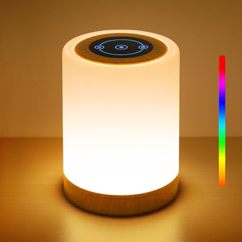 REYLAX Lampara Noche LED, Lamparas de Mesita de Noche Táctil Regulable