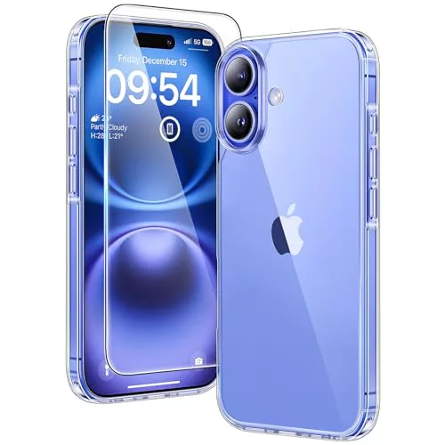 TAURI para Funda iPhone 16, con HD Protector de Pantalla, [No Amarillea] [Protección de Grado 15 FT] Funda de Teléfono a Prueba de Golpes para iPhone 16 6.1 Pulgadas, Transparente