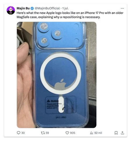 Una funda tradicional de MagSafe tapando la manzana si el logo finalmente se reposiciona en el iPhone 17 pro Una funda tradicional de MagSafe tapando la manzana si el logo finalmente se reposiciona en el iPhone 17 pro