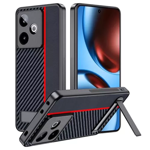 FDHYFGDY Funda para Realme GT 7/Realme GT 7T Carcasa，Resistente a Golpes y Arañazos，Fundas Ultrafina para teléfono de Fibra de Carbono，Soporte para teléfono móvil con ángulo Ajustable
