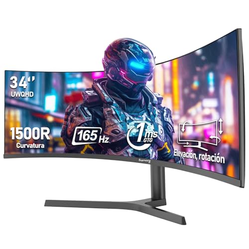 suevery 34 Pulgadas Gamer Monitor UWQHD(3440x1440) 165hz UltraWide 21:9 Curvo 1500R Pantalla para Pc