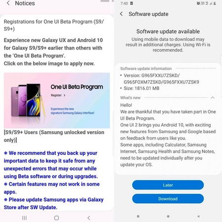 Atualização Galaxy S9 Android de 10