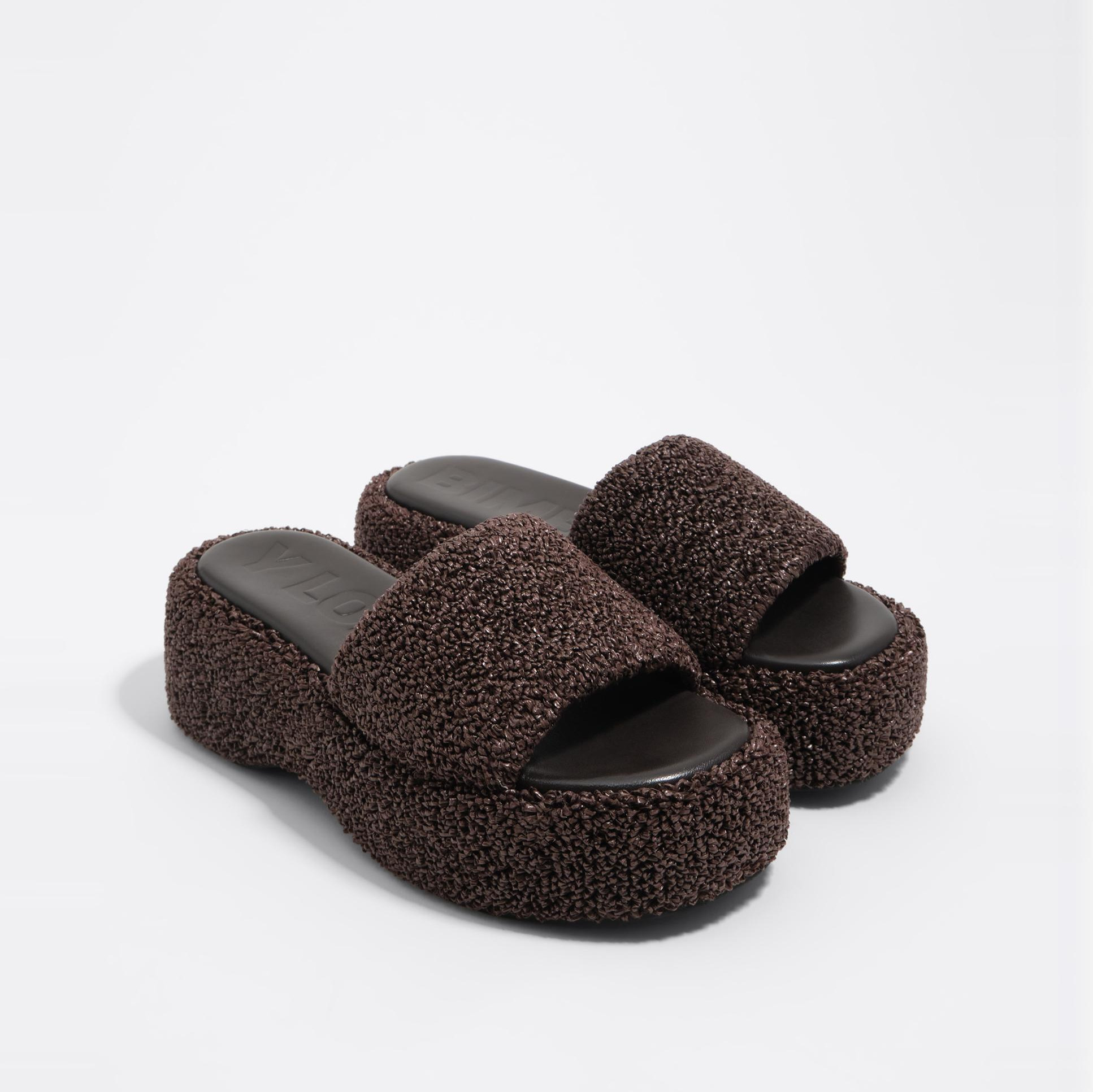 Sandalias de tacón de mujer con plataforma alta tejido Marrón chocolate Bimba y Lola