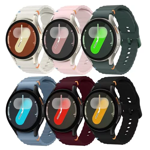 Correa Deportiva Compatible con Samsung Galaxy Watch 7/6/5/4 40mm 44mm Hombre Mujer, No Gap 20mm Suave Silicona Correas para Galaxy Watch FE 40 mm/Galaxy Watch 6 Classic 43mm 47mm, 6 Pack Pulsera