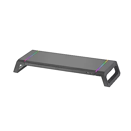 Mars Gaming MGS-ONE, Soporte Monitor RGB Chroma, Tamaño Ajustable 3 Posiciones, Soporte Smartphone y Tablet, Cajón Mulyifunción, USB 2.0 Frontal, Negro