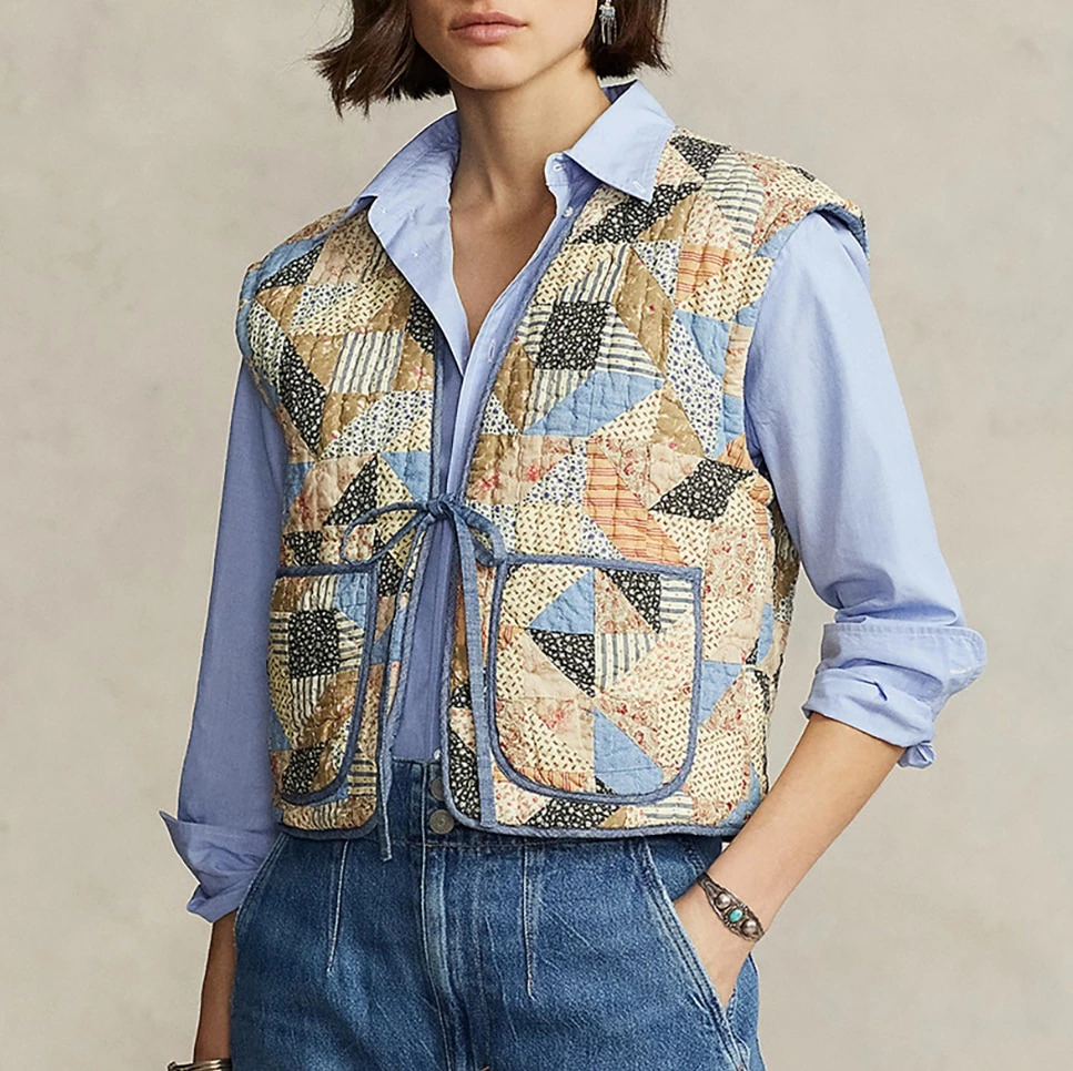 Chaleco de mujer con diseño patchwork y bolsillos
