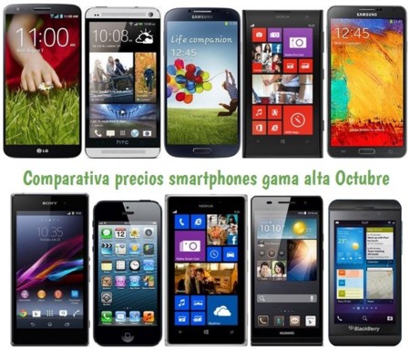 Comparativa Precios LG G2, Lumia 1020, Galaxy Note 3, Galaxy S4, HTC One, Xperia Z1, iPhone 5 y otros gama alta en Octubre de 2013