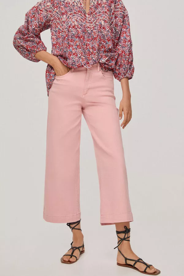 Pantalón vaquero wide leg cropped