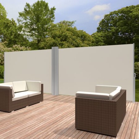 Toldo Lateral Doble Extensible De Aluminio - 200 X 600 Cm, Beige