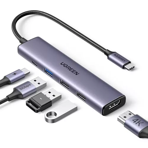 UGREEN Revodok 105 Hub USB C HDMI 4K Adaptador Tipo C 5 en 1 con 100W PD Carga Compatible con MacBook Pro Air M3 M2 M1, iPad, iPhone 17 Pro MAX Air, Galaxy S25 Ultra, Surface