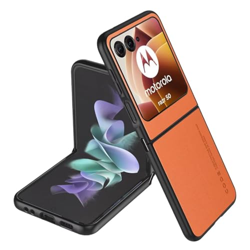 HONLEN Funda para Motorola Moto RAZR 50 (6.9" Inches) Carcasa de Negocios Respaldo de Cuero Naranja