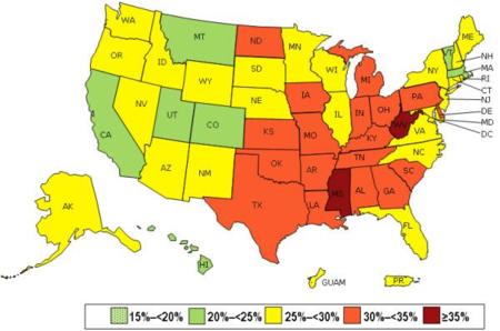 Mapa de obesidad en los Estados Unidos