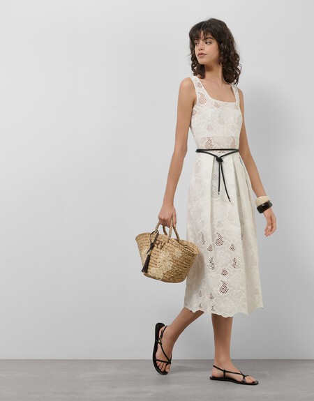 Vestido Midi De Sisas En Guipur Blanco