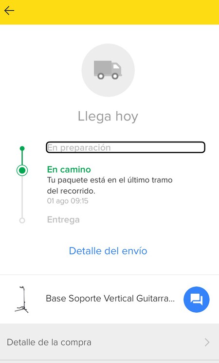 Detalles pedido Mercado Libre app